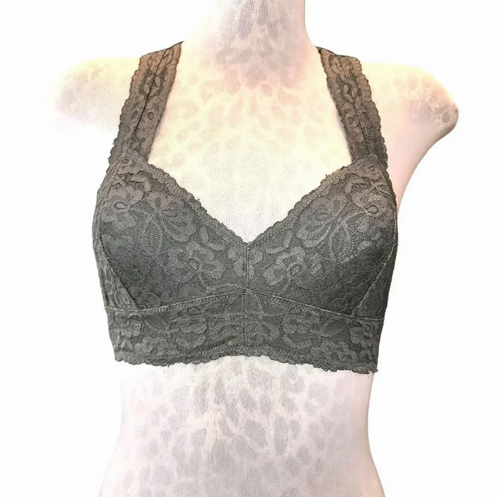 Free People Intimately Free‎ Galloon Gray Stretch Lace Racerback Bralette Size S